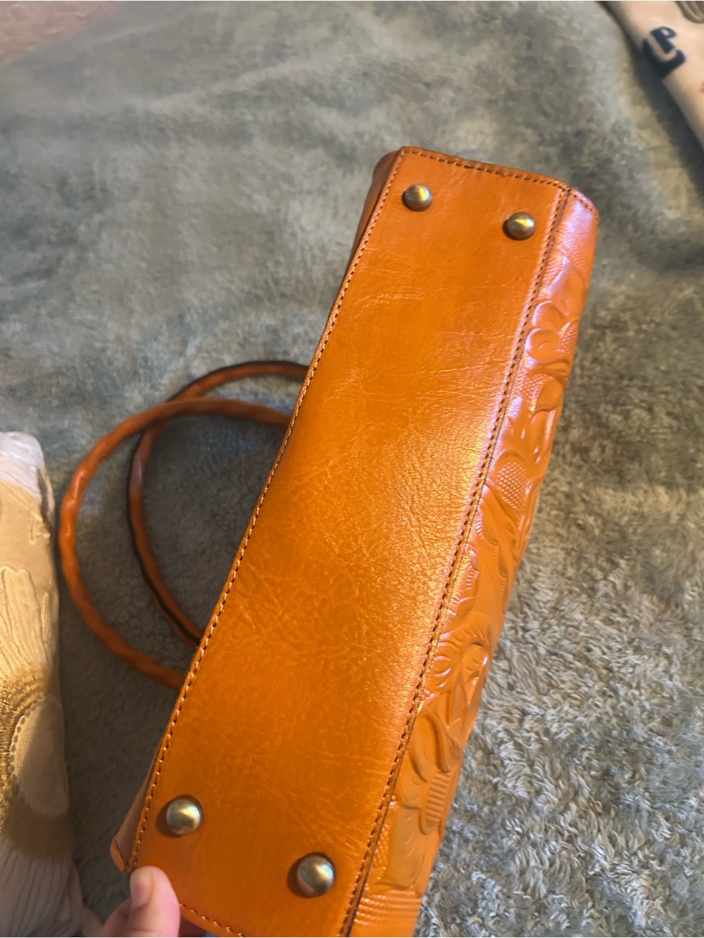 Patricia Nash Hand-Tooled Orange Floral Shoulder Bag - Picture 3 of 7